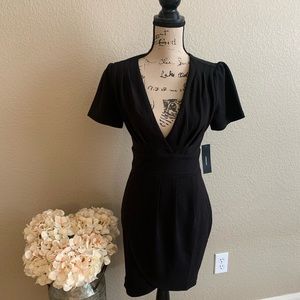 Lulu's Black Deep V-Neck Short Sleeve Sheath Dress